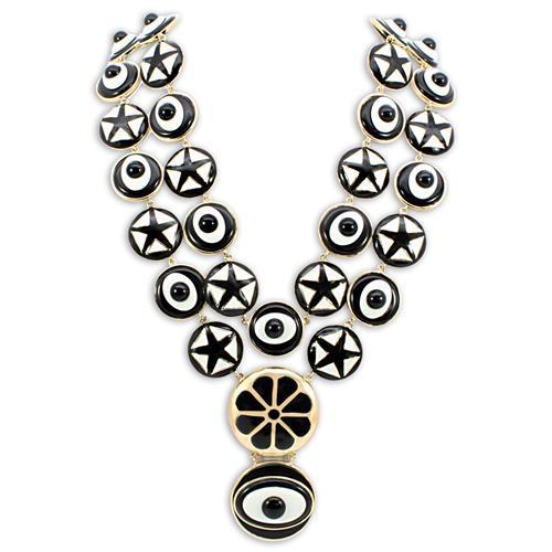 LO1861 - Gold Brass Necklace with Synthetic Synthetic Stone in Jet-0