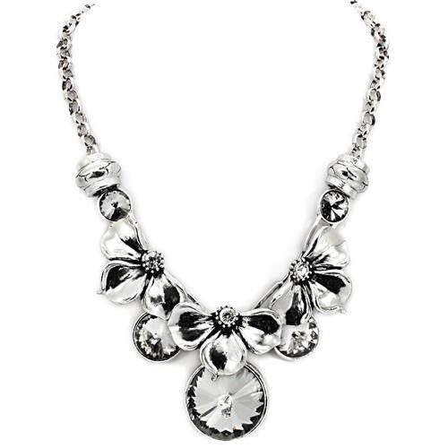 LO1872 - Antique Silver White Metal Necklace with Top Grade Crystal  in Jet-0