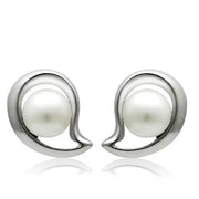 LO1976 - Rhodium White Metal Earrings with Synthetic Pearl in White-0