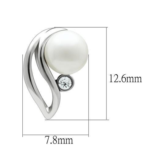 LO1977 - Rhodium White Metal Earrings with Synthetic Pearl in White-1