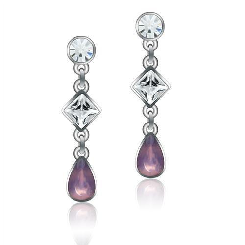 LO1983 - Rhodium White Metal Earrings with Top Grade Crystal  in Clear-0