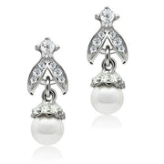 LO1988 - Rhodium White Metal Earrings with Synthetic Pearl in White-0