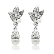 LO1992 - Rhodium White Metal Earrings with Synthetic Pearl in White-0