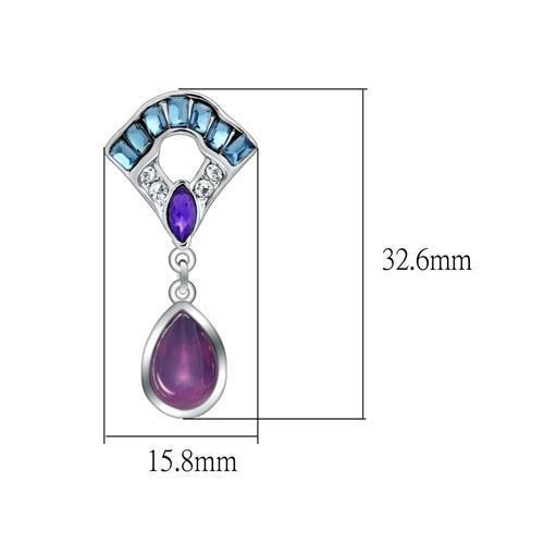 LO1993 - Rhodium White Metal Earrings with Top Grade Crystal  in Multi Color-1