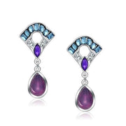 LO1993 - Rhodium White Metal Earrings with Top Grade Crystal  in Multi Color-0