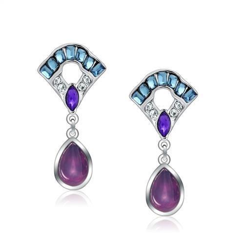 LO1993 - Rhodium White Metal Earrings with Top Grade Crystal  in Multi Color-0