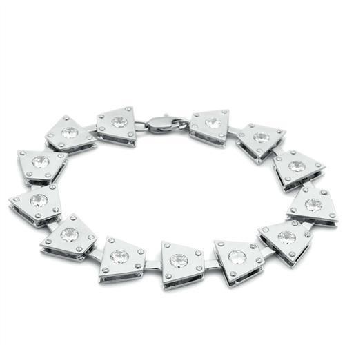LO2003 - Matte Rhodium & Rhodium Brass Bracelet with AAA Grade CZ  in Clear-0
