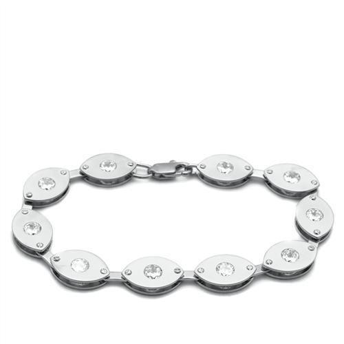 LO2011 - Matte Rhodium & Rhodium Brass Bracelet with AAA Grade CZ  in Clear-0