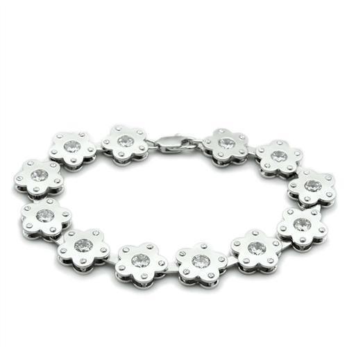 LO2019 - Matte Rhodium & Rhodium Brass Bracelet with AAA Grade CZ  in Clear-0