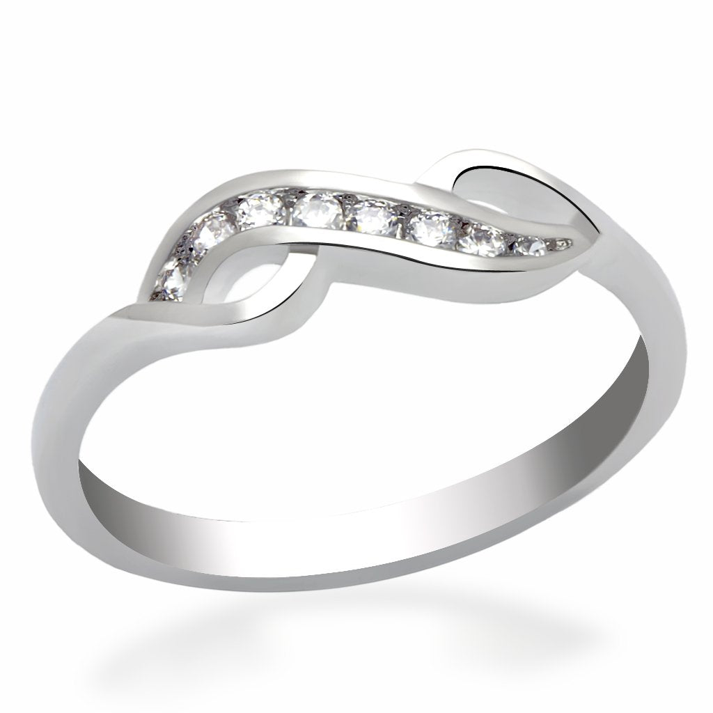 LO2053 - Rhodium Brass Ring with AAA Grade CZ  in Clear-0