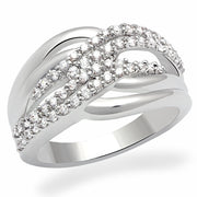 LO2054 - Rhodium Brass Ring with AAA Grade CZ  in Clear-0