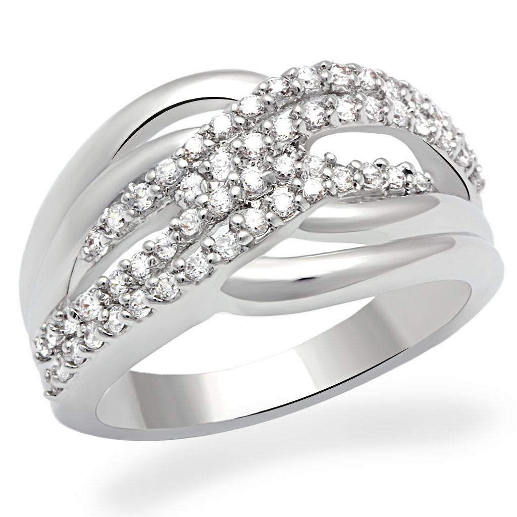 LO2054 - Rhodium Brass Ring with AAA Grade CZ  in Clear-0
