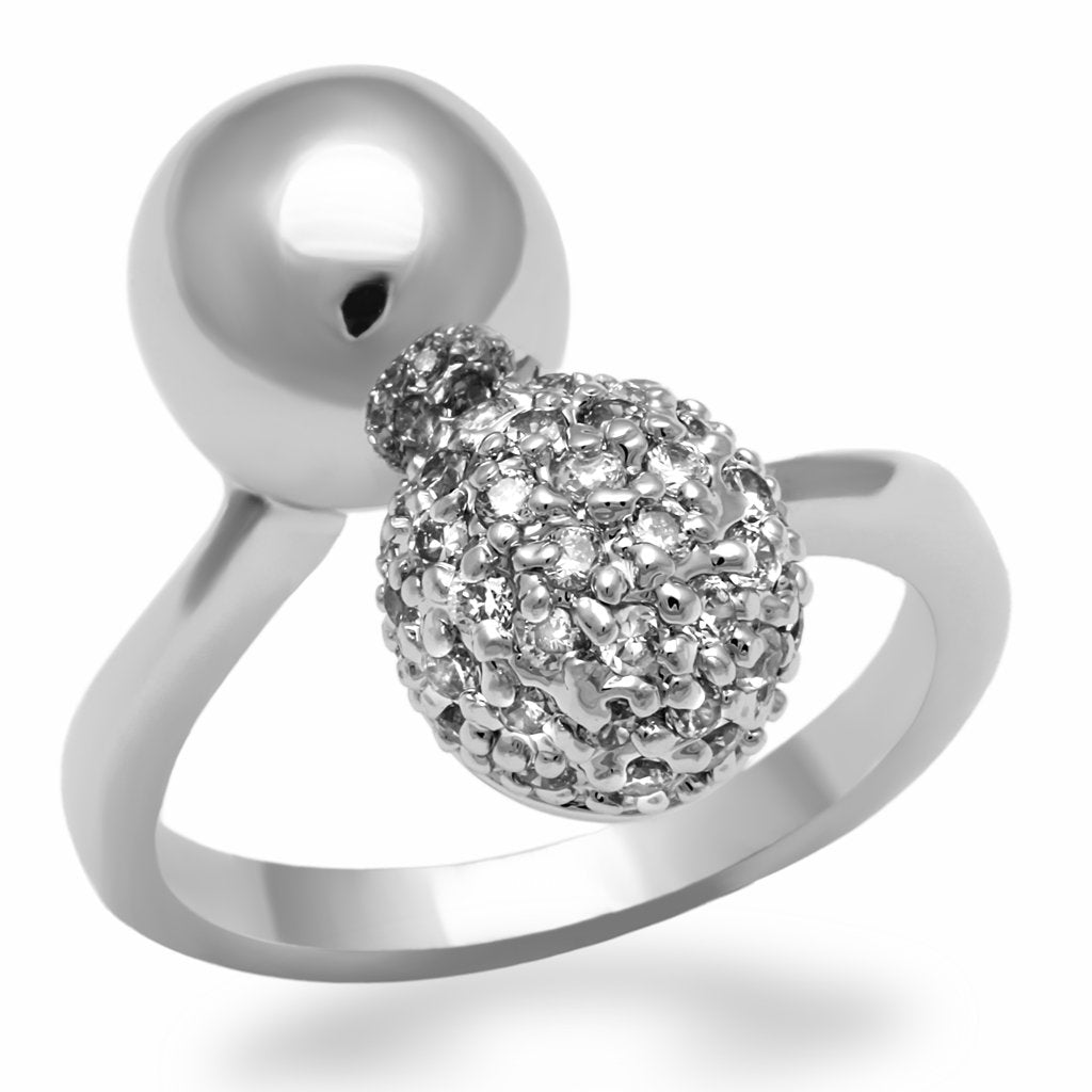 LO2059 - Rhodium Brass Ring with AAA Grade CZ  in Clear-0