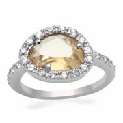 LO2060 - Rhodium Brass Ring with AAA Grade CZ  in Champagne-0