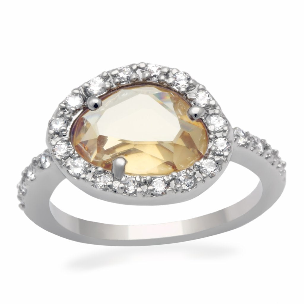LO2060 - Rhodium Brass Ring with AAA Grade CZ  in Champagne-0