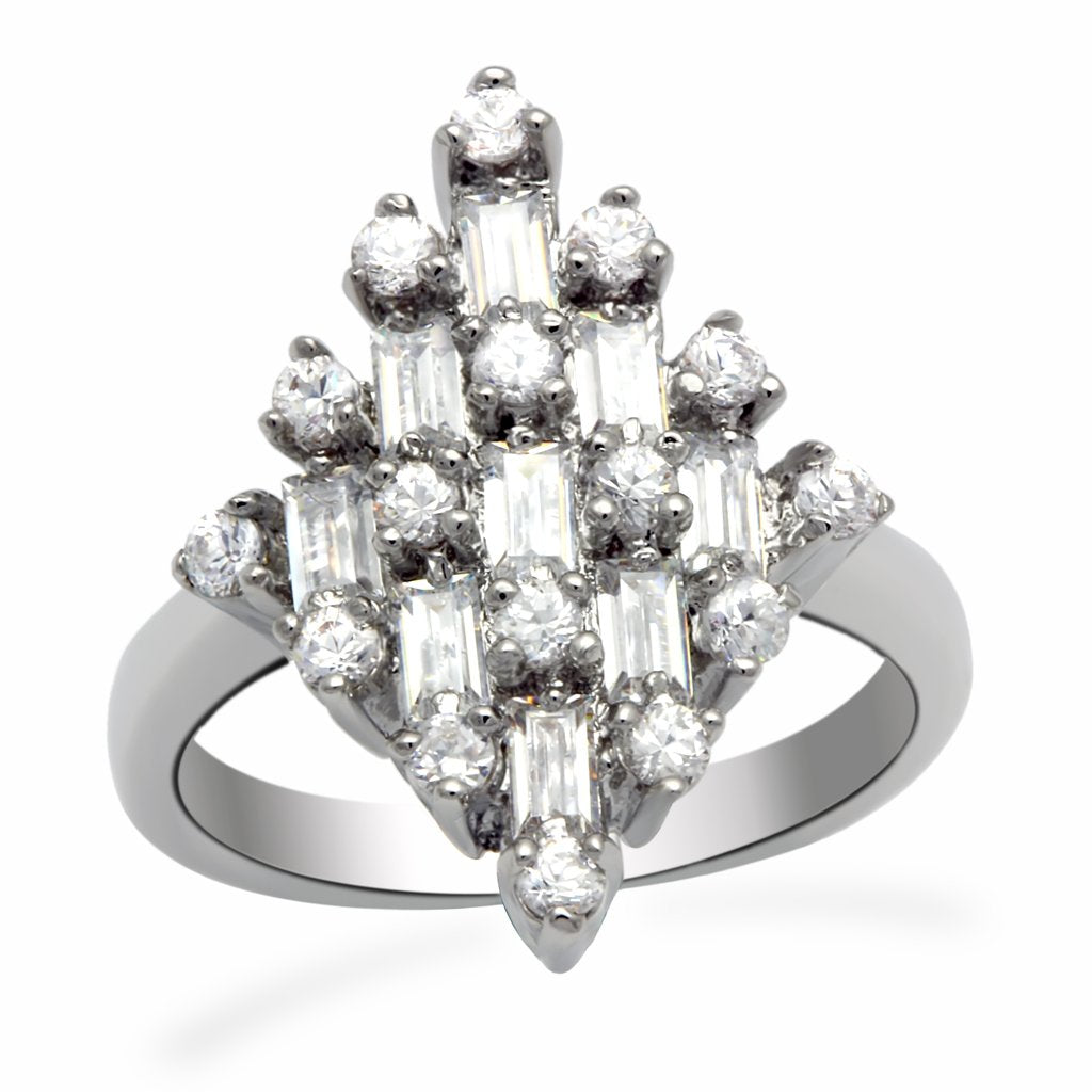 LO2061 - Rhodium Brass Ring with AAA Grade CZ  in Clear-0