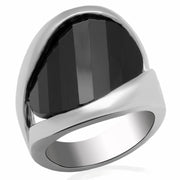 LO2063 - Rhodium Brass Ring with AAA Grade CZ  in Jet-0