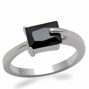 LO2066 - Rhodium Brass Ring with AAA Grade CZ  in Jet-0