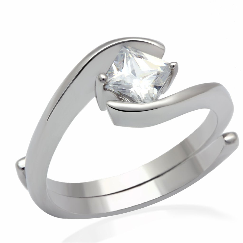 LO2067 - Rhodium Brass Ring with AAA Grade CZ  in Clear-0