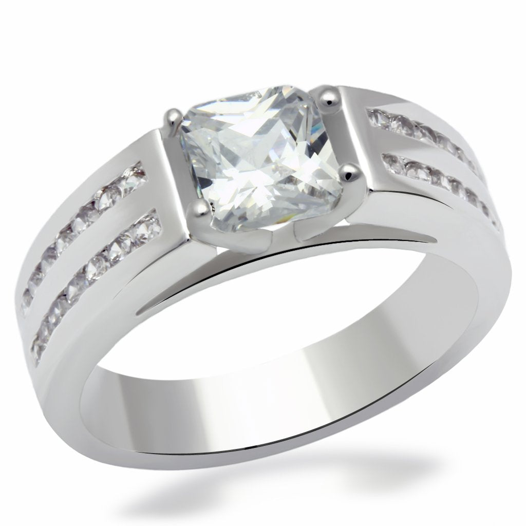 LO2070 - Rhodium Brass Ring with AAA Grade CZ  in Clear-0