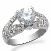 LO2077 - Rhodium Brass Ring with AAA Grade CZ  in Clear-0