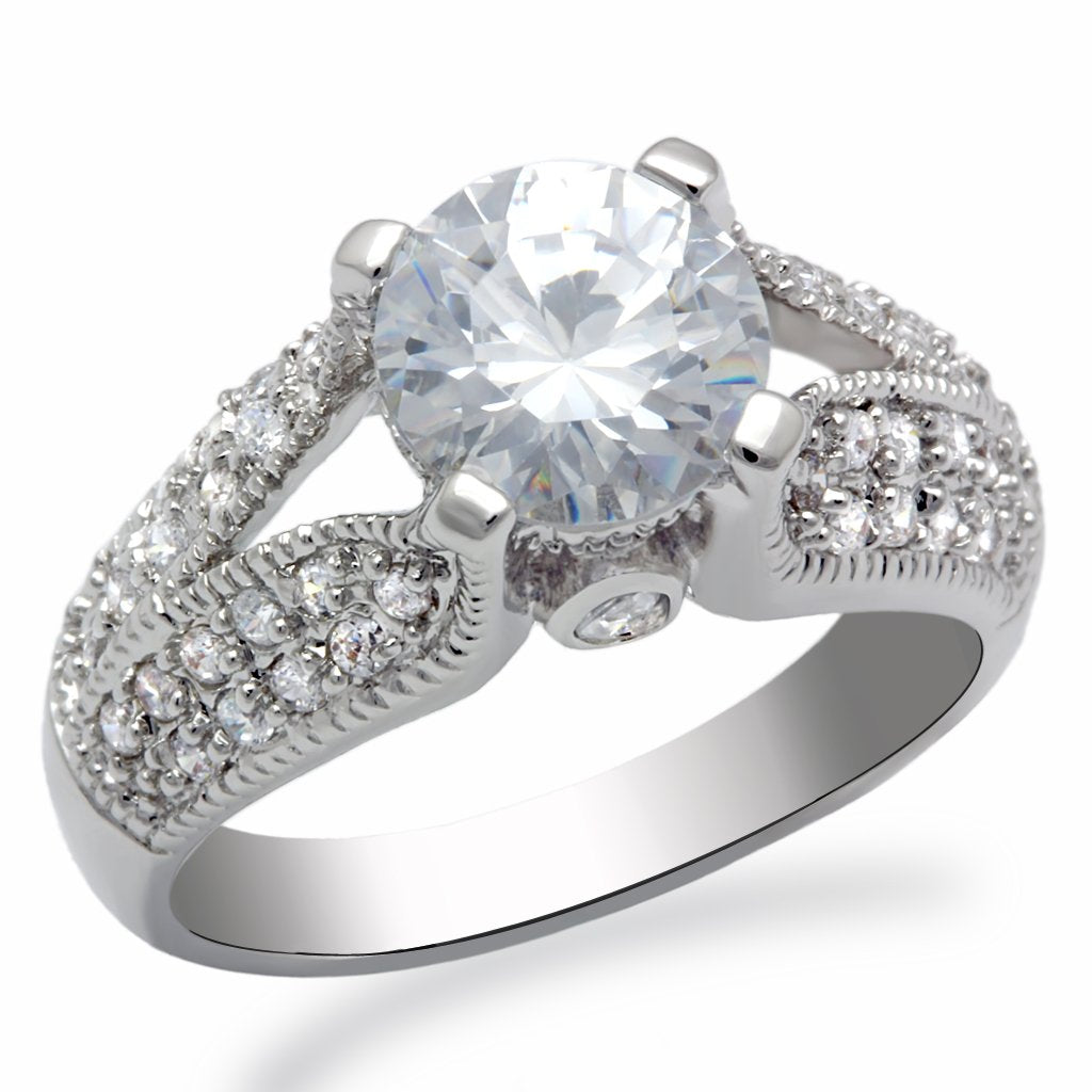 LO2077 - Rhodium Brass Ring with AAA Grade CZ  in Clear-0