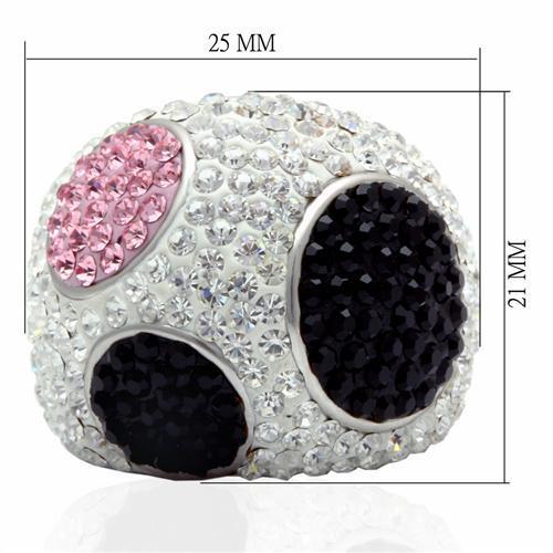 LO2081 - Rhodium + Ruthenium Brass Ring with Top Grade Crystal  in Multi Color-1