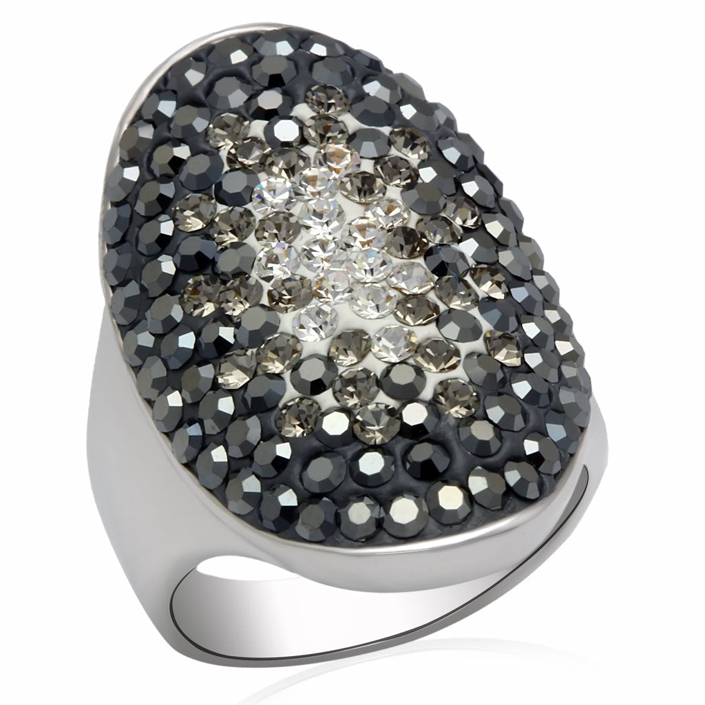 LO2084 - Rhodium Brass Ring with Top Grade Crystal  in Multi Color-0