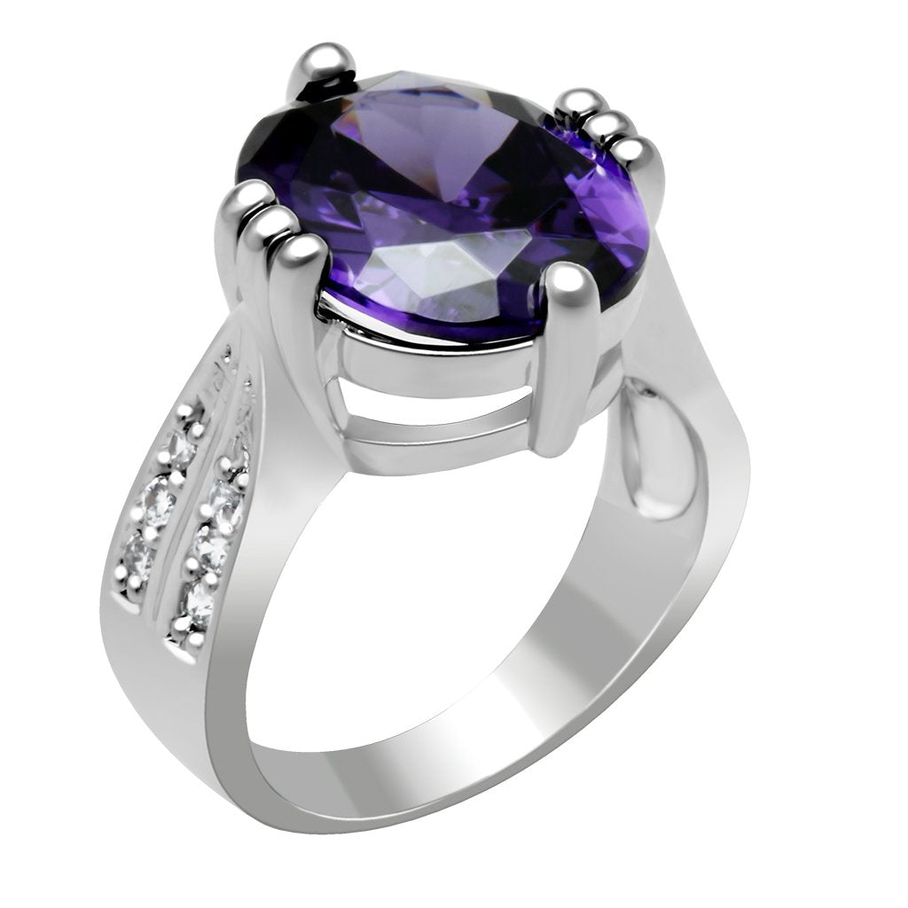 LO2088 - Rhodium Brass Ring with AAA Grade CZ  in Fuchsia-0