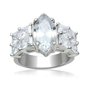 LO2091 - Rhodium Brass Ring with AAA Grade CZ  in Clear-0
