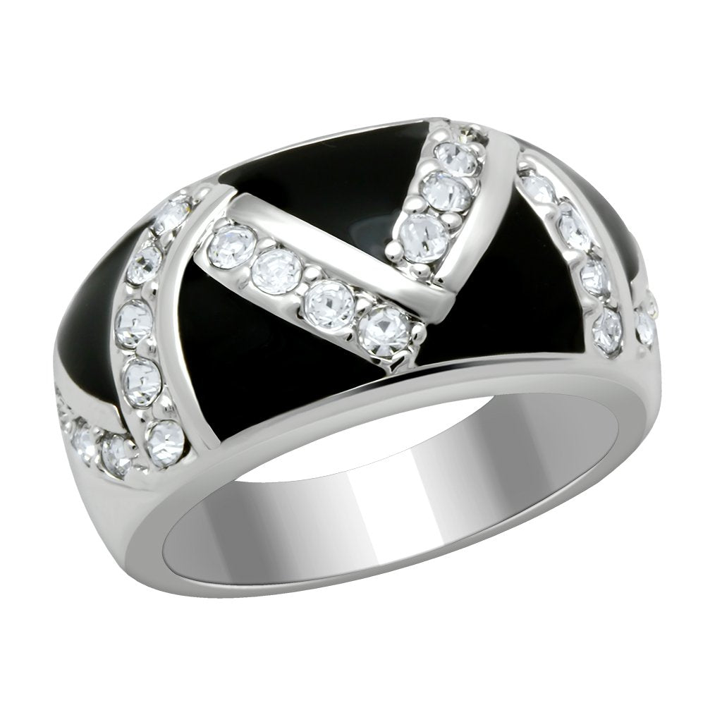 LO2094 - Rhodium Brass Ring with Top Grade Crystal  in Clear-0