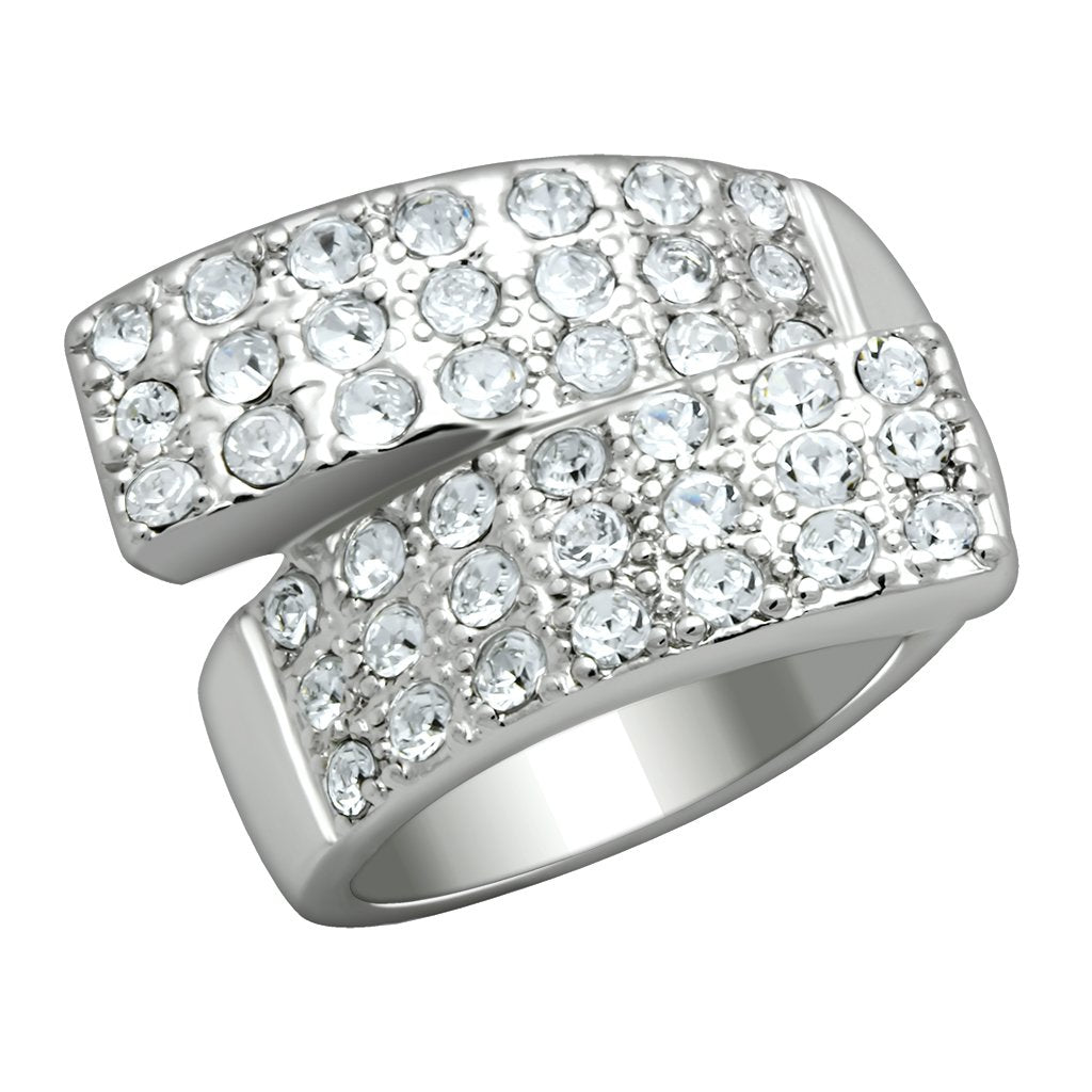 LO2095 - Rhodium Brass Ring with Top Grade Crystal  in Clear-0