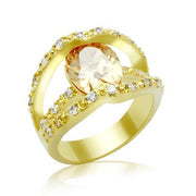 LO2098 - Gold Brass Ring with AAA Grade CZ  in Champagne-0