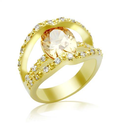 LO2098 - Gold Brass Ring with AAA Grade CZ  in Champagne-0