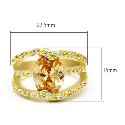 LO2098 - Gold Brass Ring with AAA Grade CZ  in Champagne-1