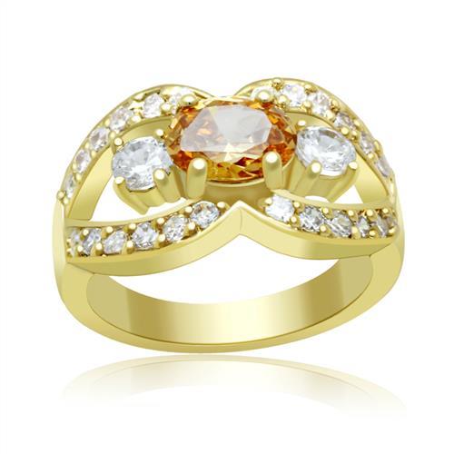 LO2099 - Gold Brass Ring with AAA Grade CZ  in Champagne-0