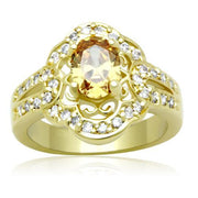 LO2100 - Gold Brass Ring with AAA Grade CZ  in Champagne-0