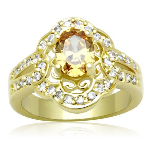 LO2100 - Gold Brass Ring with AAA Grade CZ  in Champagne-0