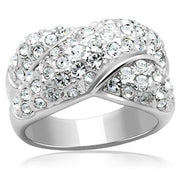 LO2101 - Rhodium Brass Ring with Top Grade Crystal  in Clear-0