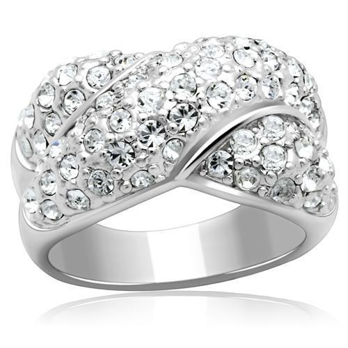 LO2101 - Rhodium Brass Ring with Top Grade Crystal  in Clear-0