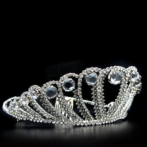 LO2108 - Imitation Rhodium Brass Tiaras & Hair Clip with Top Grade Crystal  in Clear-1