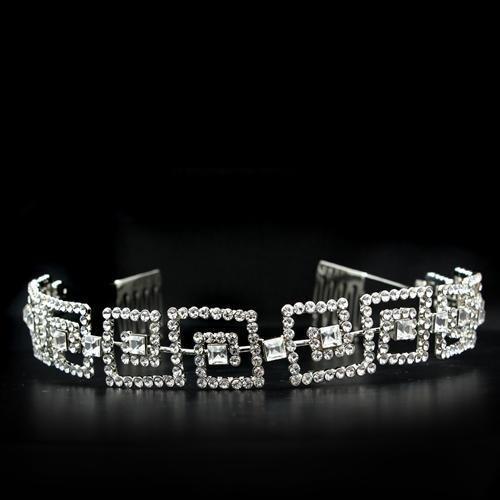LO2116 - Imitation Rhodium Brass Tiaras & Hair Clip with Top Grade Crystal  in Clear-0