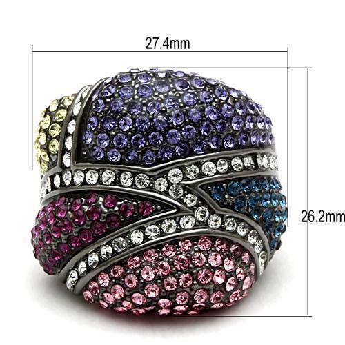 LO2174 - TIN Cobalt Black Brass Ring with Top Grade Crystal  in Multi Color-1
