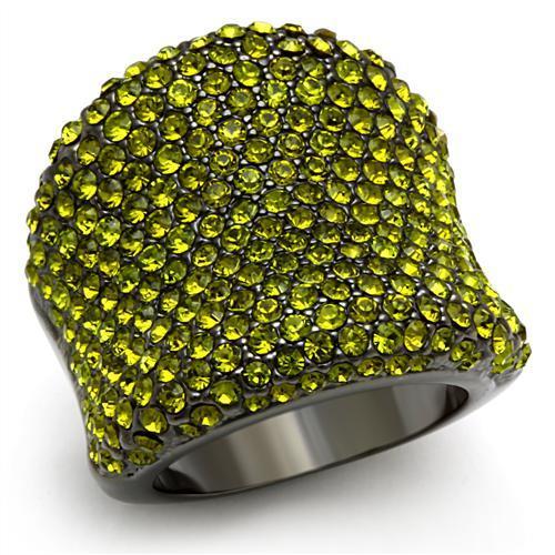 LO2185 - TIN Cobalt Black Brass Ring with Top Grade Crystal  in Olivine color-0