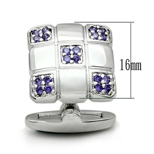 LO2296 - Rhodium Brass Cufflink with AAA Grade CZ  in Amethyst-1