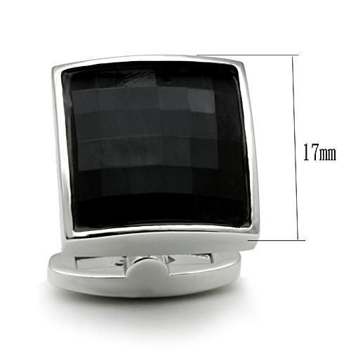 LO2297 - Rhodium Brass Cufflink with Synthetic Synthetic Glass in Jet-1