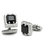 LO2305 - Rhodium Brass Cufflink with AAA Grade CZ  in Jet-0