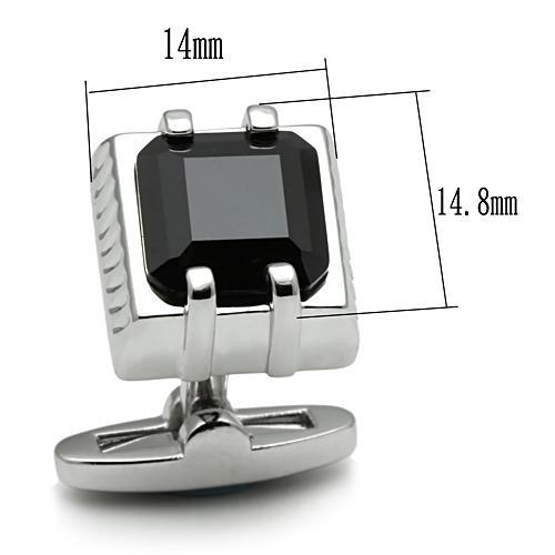 LO2305 - Rhodium Brass Cufflink with AAA Grade CZ  in Jet-1