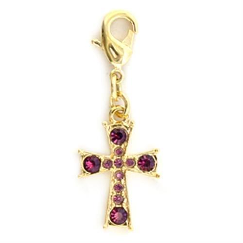 LO231 - Gold Brass Pendant with Top Grade Crystal  in Amethyst-0