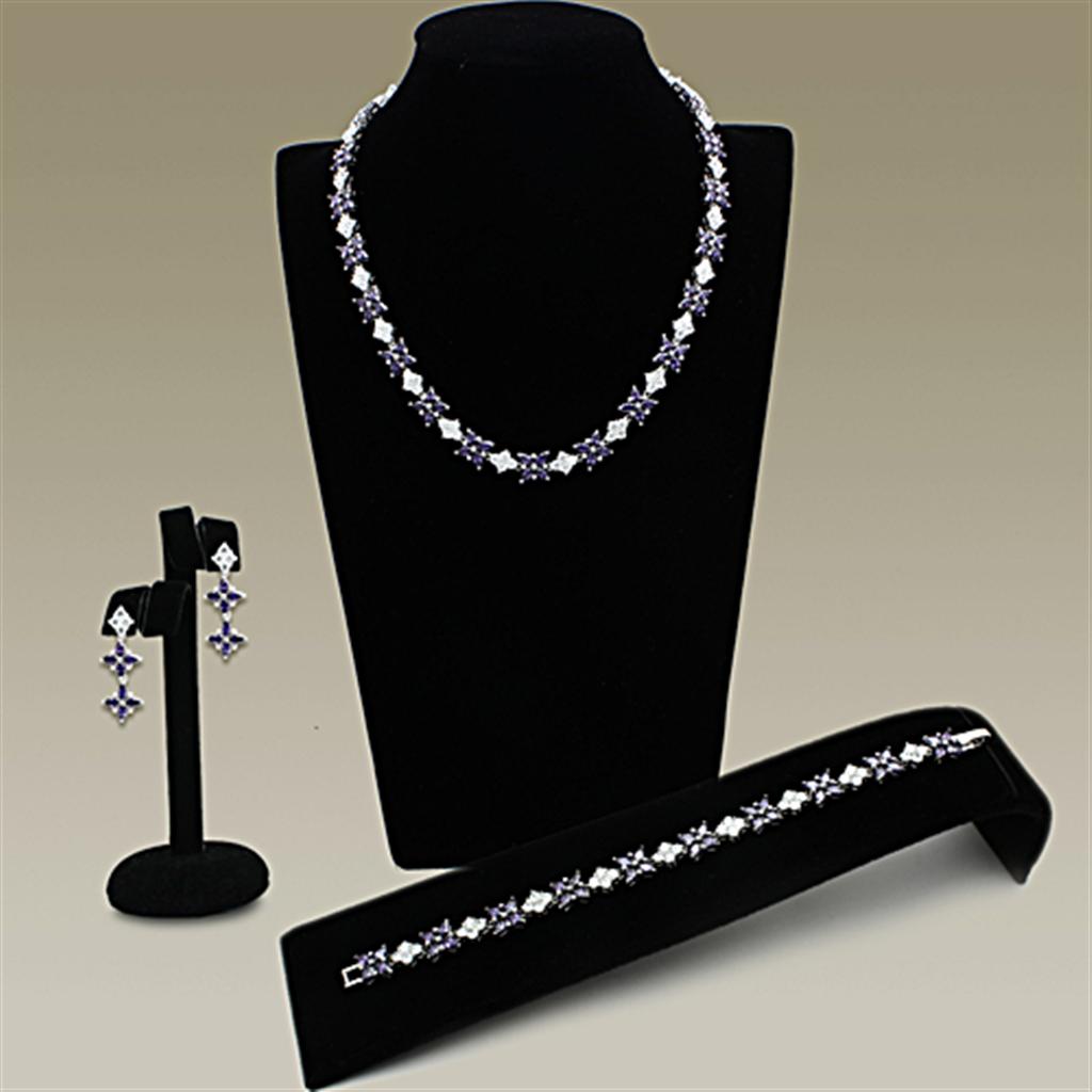 LO2324 - Rhodium Brass Jewelry Sets with AAA Grade CZ  in Amethyst-0